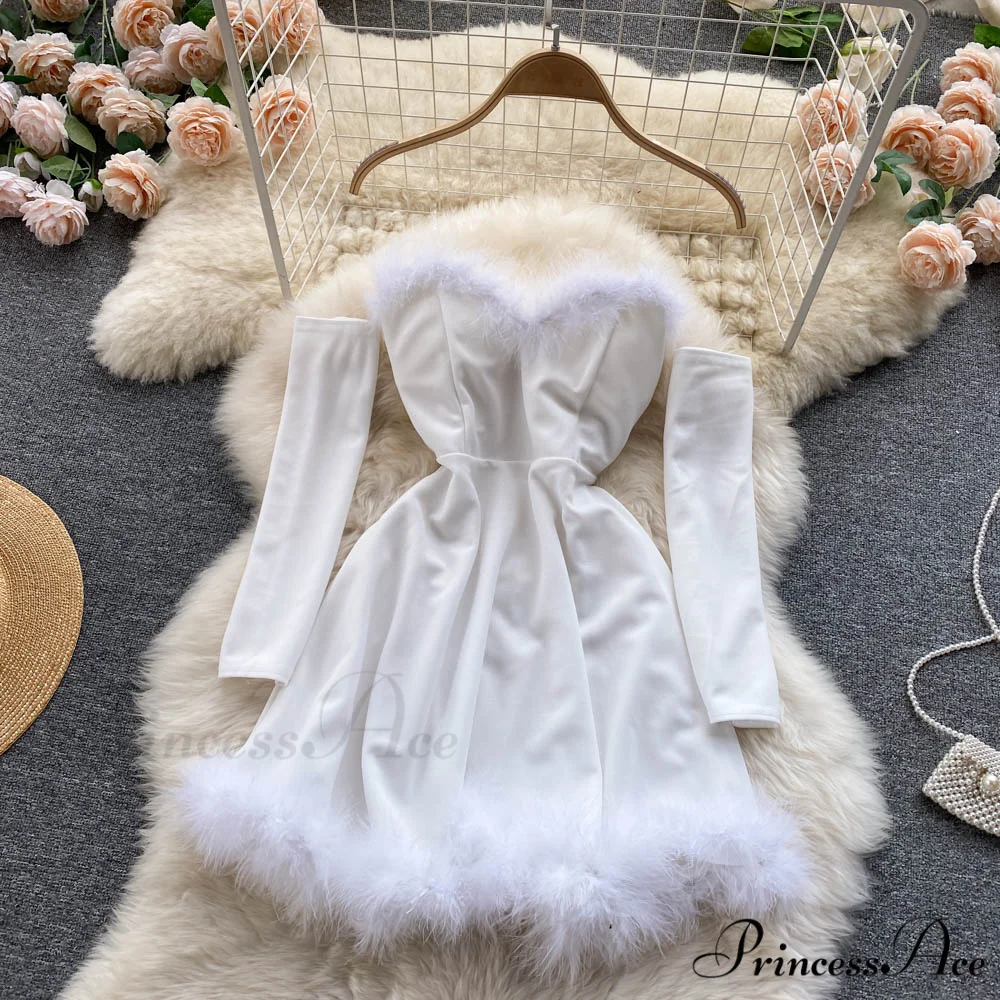 Strapless Backless Furry Sexy Short Mini Christmas Dress - Image 2
