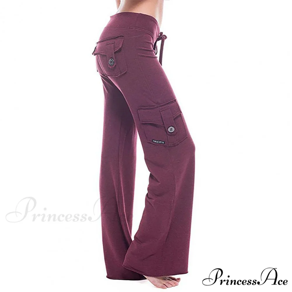 Strong Elastic Wide Leg Soft Sports Drawstring Straight Cargo Pants - Image 3