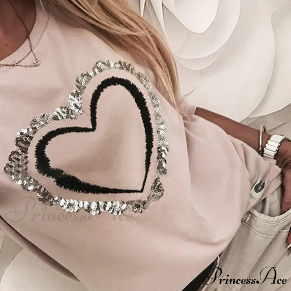 Elegant Long Sleeve Sequins Casual Pullover
