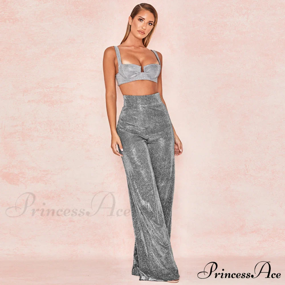 Wide Leg High Waist Vintage Bright Silk Casual Pants