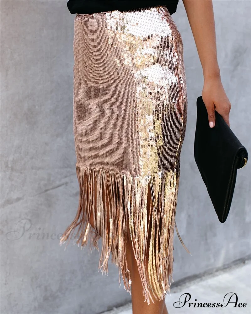 2024 Sequin Tassel Tight Midi Skirt - Image 2
