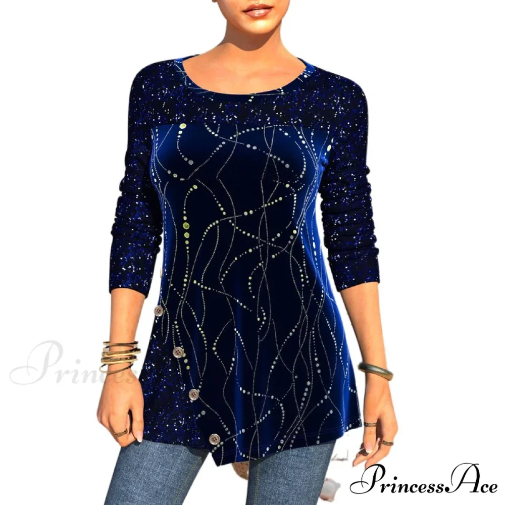 Plus Size Graphic Printed Sequins Patchwork Round Neck T Shirt - Image 6