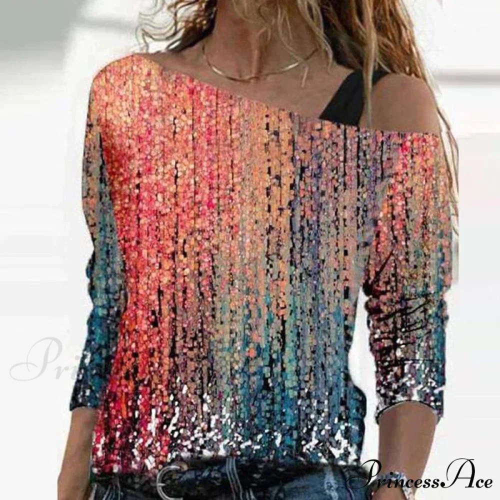 Retro Glitter Gold Contrast Casual Long Sleeve Straps Pullover - Image 4