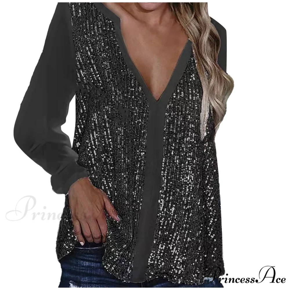 Sequin Casual Long Sleeve Fall Streetwear Blouse - Image 2