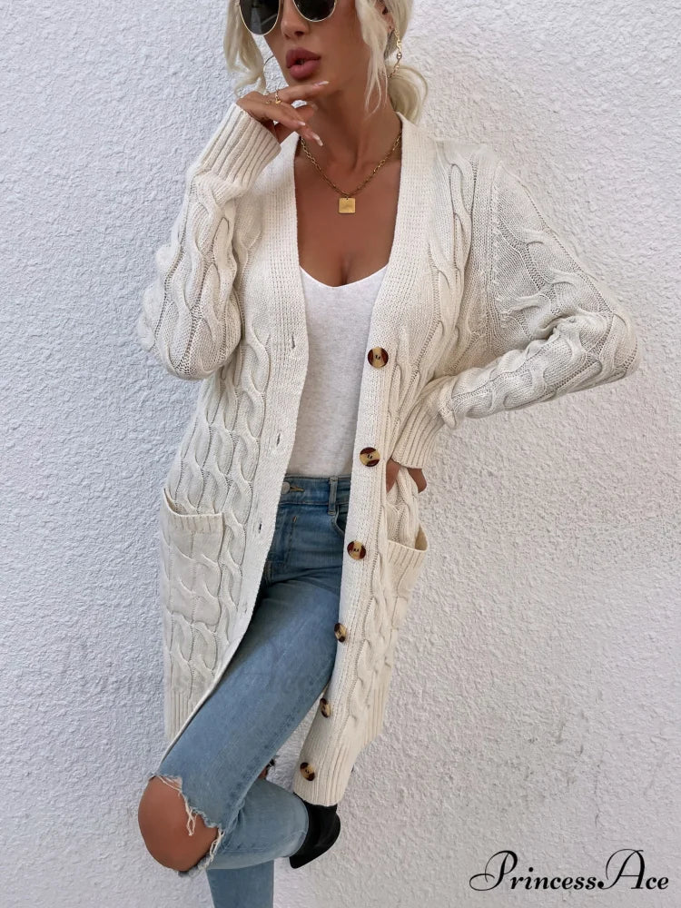 New Long Coat Twisted Rope Solid Color Knitted Cardigans - Image 2