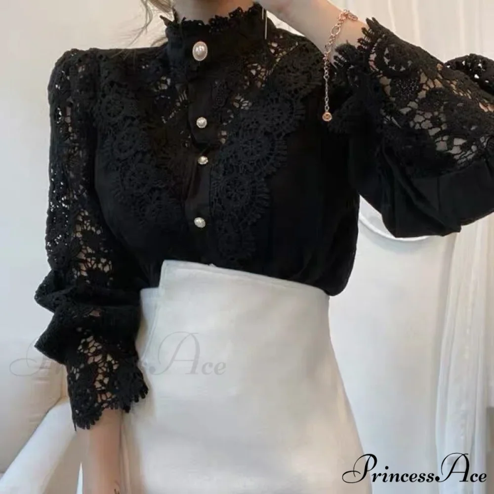 Solid Button Stand Collar Plus Size Blouse - Image 10