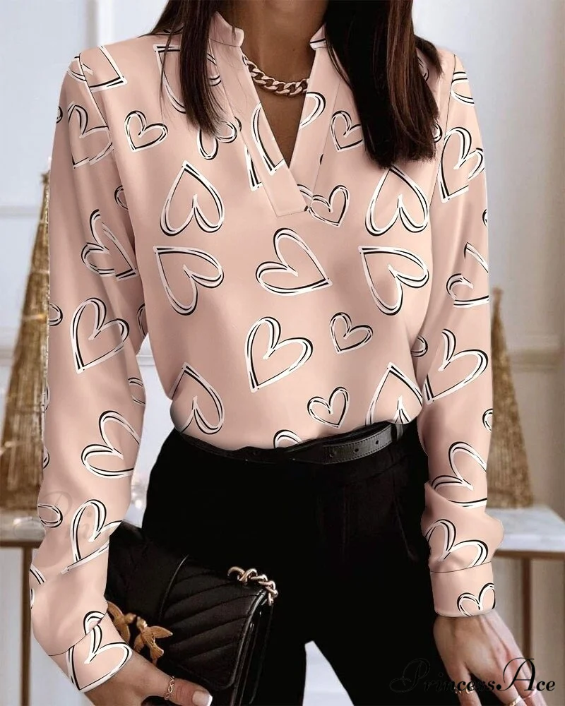 Office Lady Chain Printed Pullover Blouse - Image 17