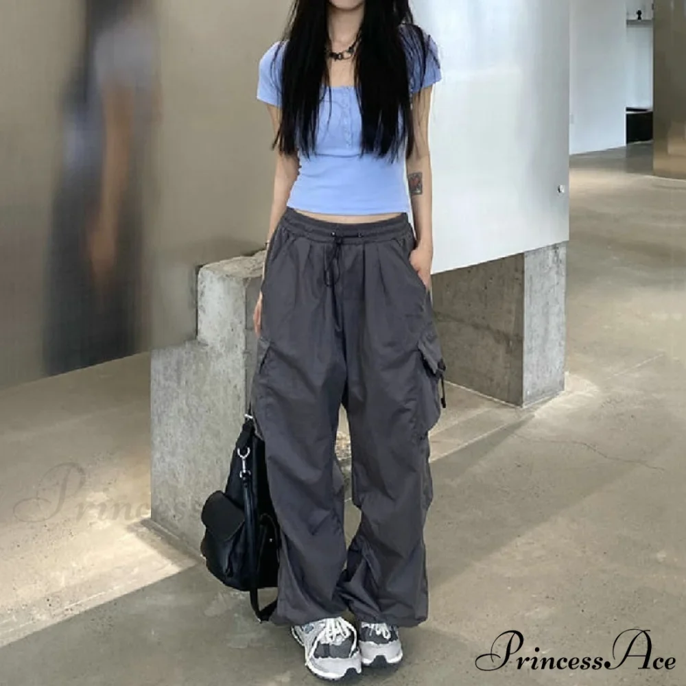 Casual Baggy Straight Wide Leg Pockets Joggers Trousers - Image 8