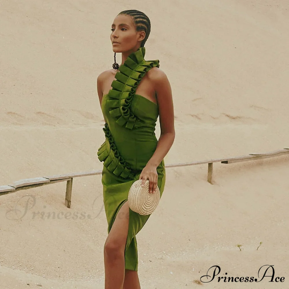 One-Shoulder Side Slits Exposed Legs Dress