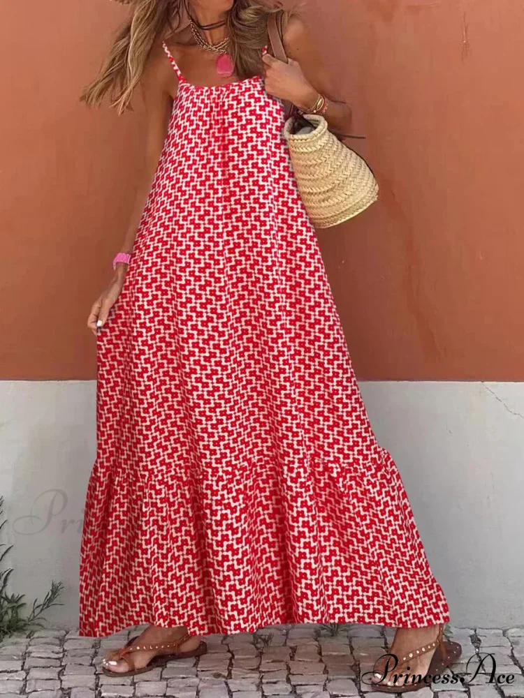 New Sleeveless Print Summer Spaghetti Strap Boho Dress - Image 2