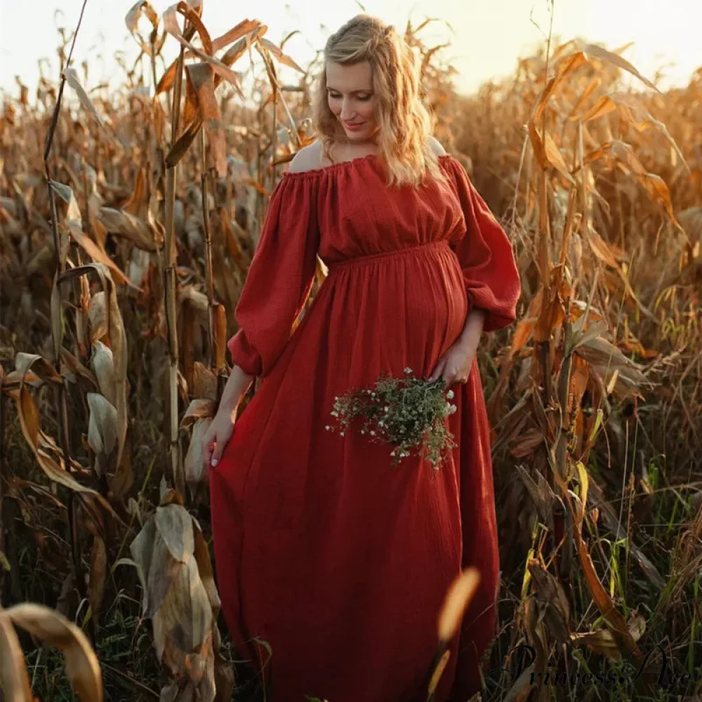 Rust Slash Neck Bohemian Pregnancy Boho Dress - Image 2