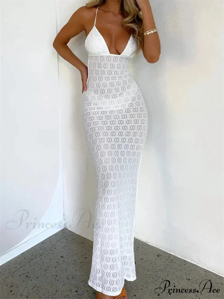 Sexy Women Mesh Sheer See Through Lace Patchwork Backless Deep V-neck Slim Fit Party Beachwear