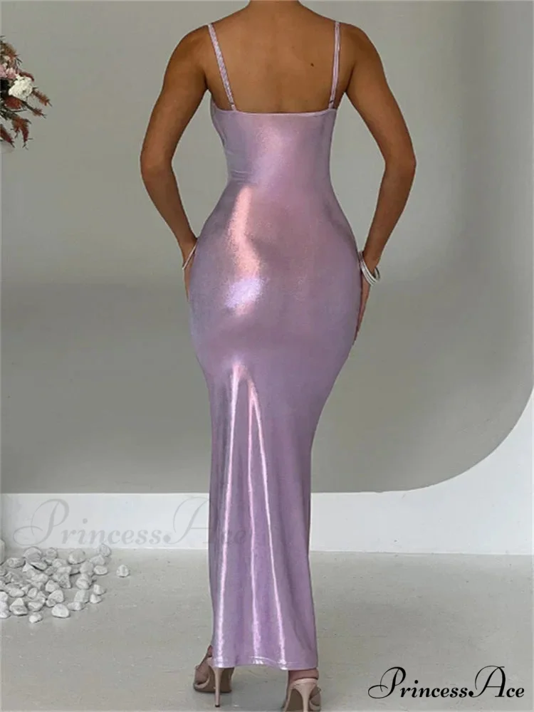 Sexy Women Bodycon Solid Metallic Sleeveless Strap Summer Backless Party Female Vestidos Streetwear - Image 6