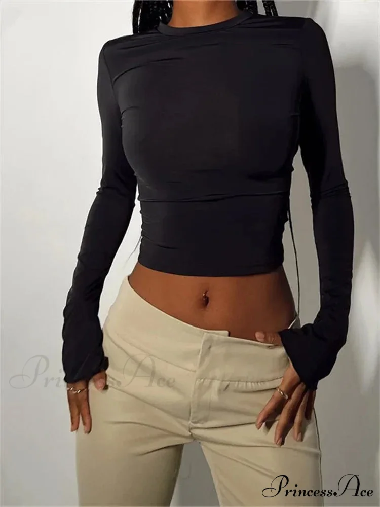 Long Sleeve Backless Casual Slim Fit Pullovers T-Shirts