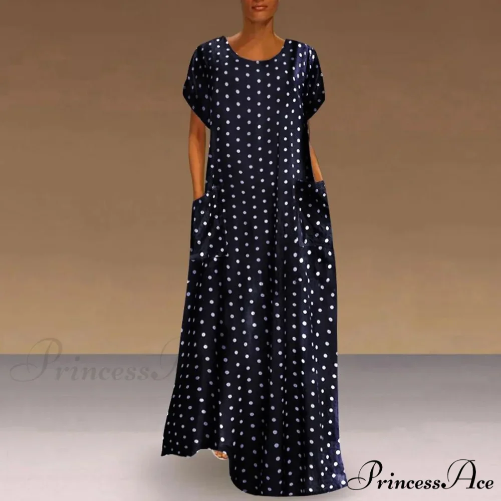 2024 Women Autumn Winter Vintage Printed Midi Casual O-Neck Long Sleeve Pockets Boho Streetwear Tops Dress