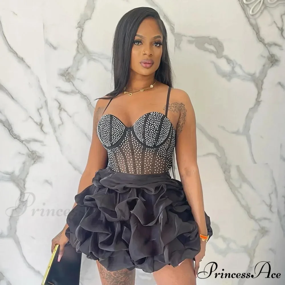 Heavy Embellished Rhinestone Sexy Spaghetti Strap Party Dress