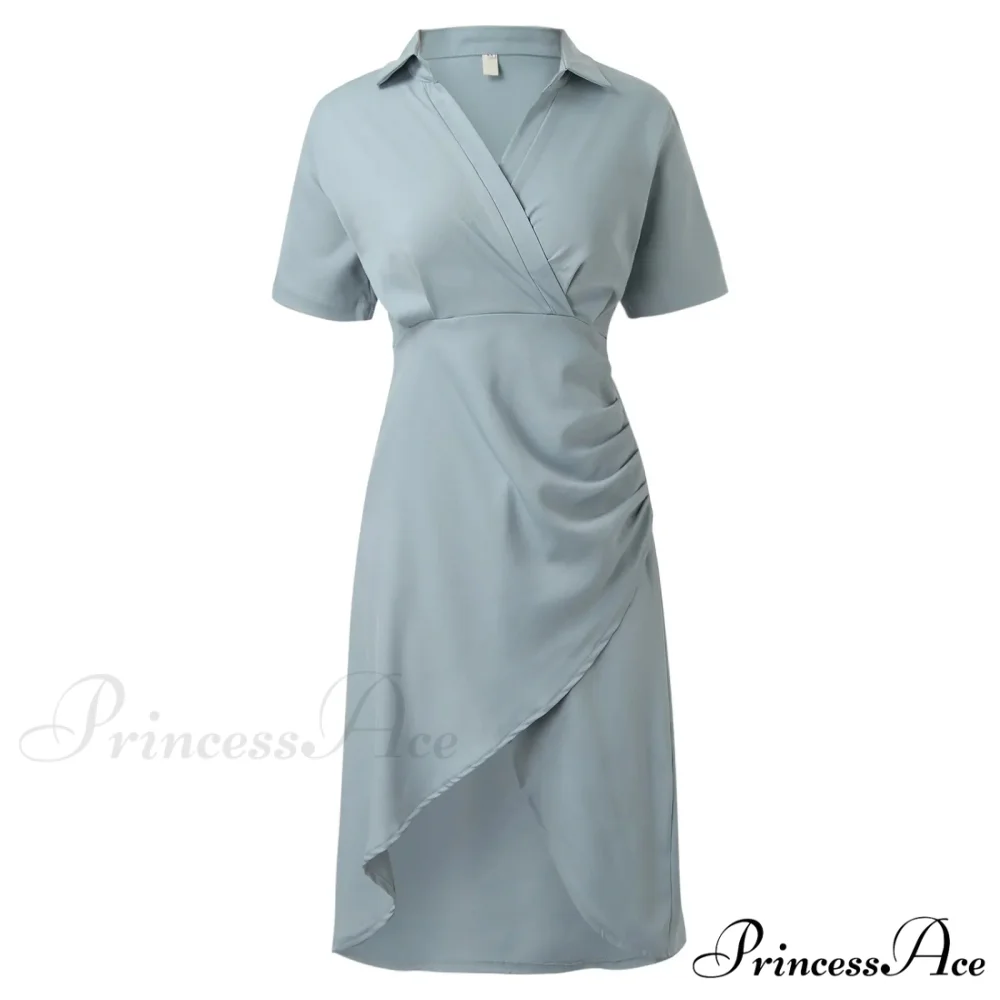 Elegant Solid Slim Korean Style Streetwear Midi Short Sleeve Lapel Casual Cozy Summer Fashion 2024 Dress