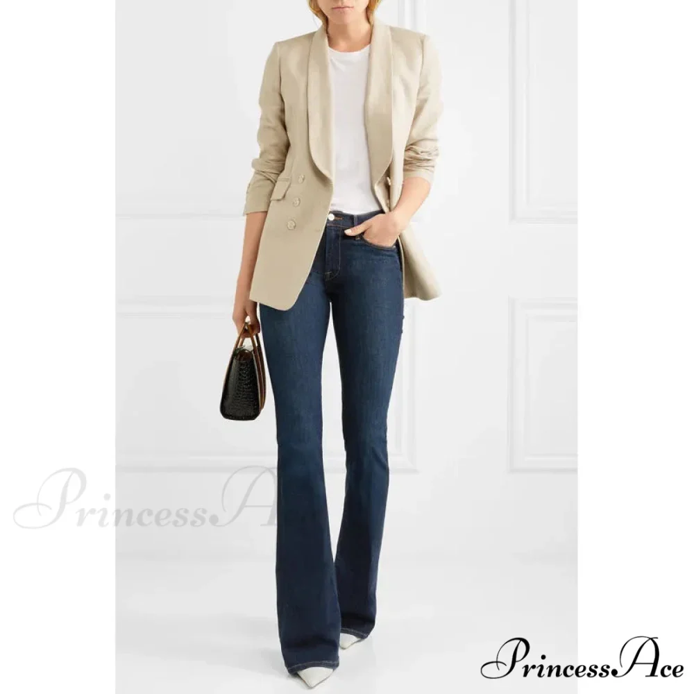 FD High Quality Stretch Slim Flare Women's 2024 New Autumn and Winter High Waist Denim Jean
