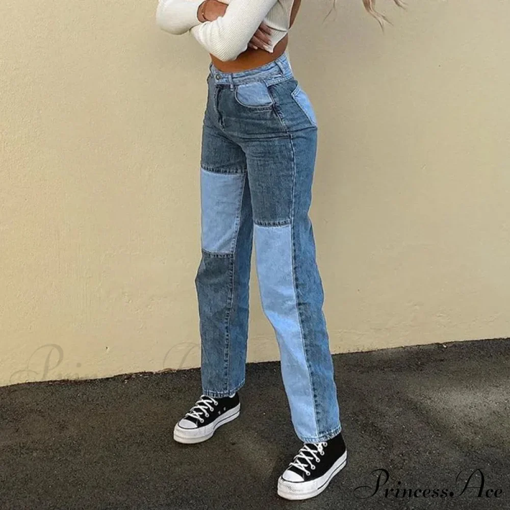 Splicing Thin Casual Straight Hip-Hop Street Denim Jean
