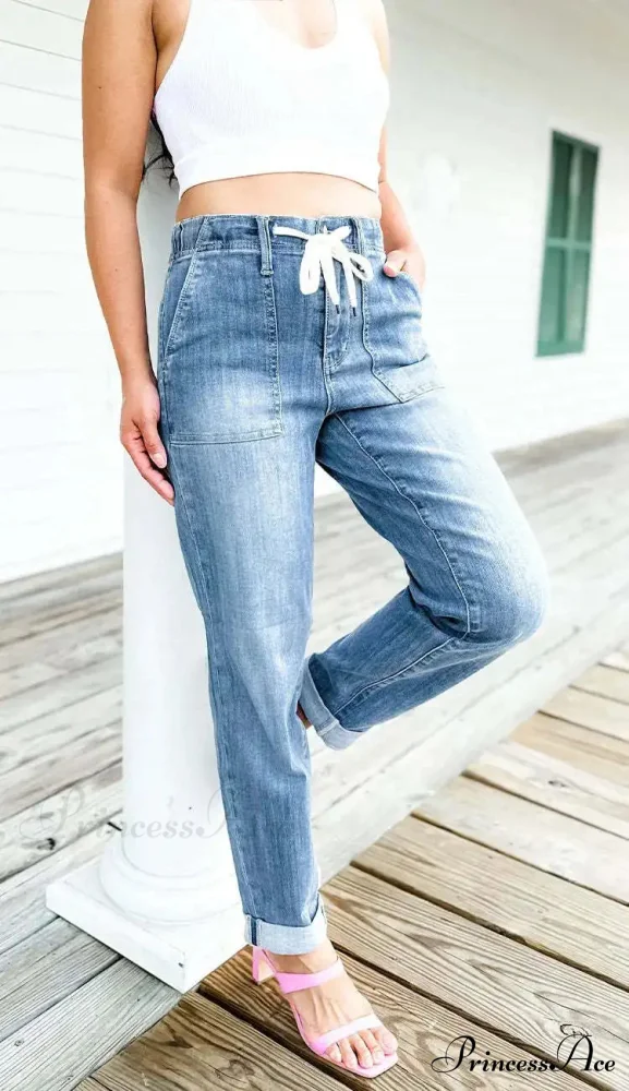 Elastic Skinny Pencil Casual Denim Drawstring High Waist Women's Fashionable Jean