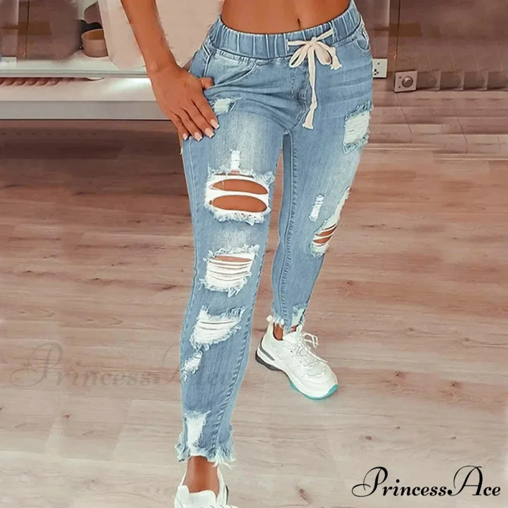 Stretch High Waist Ripped Washed Slim Skinny Pencil Denim Jean - Image 8