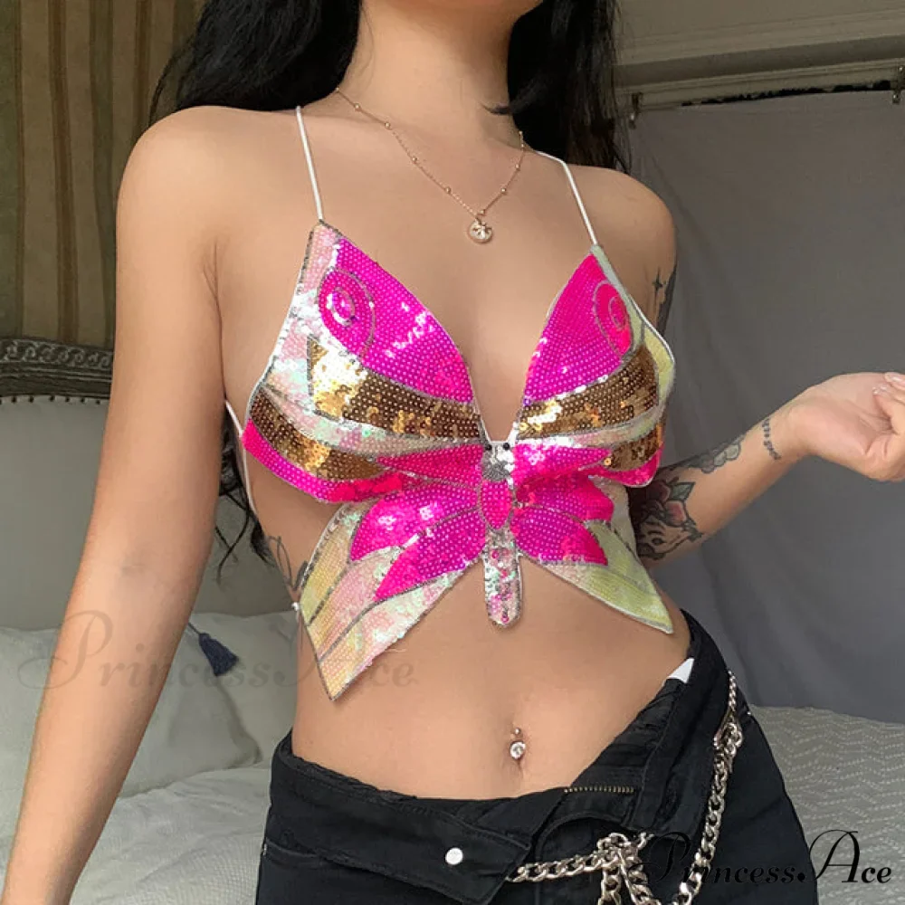 HALSEY BUTTERFLY Stylish SEQUIN TOP