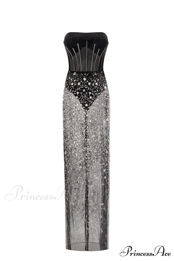 Crystal-Covered Fabulous Stylish Black Maxi Dress