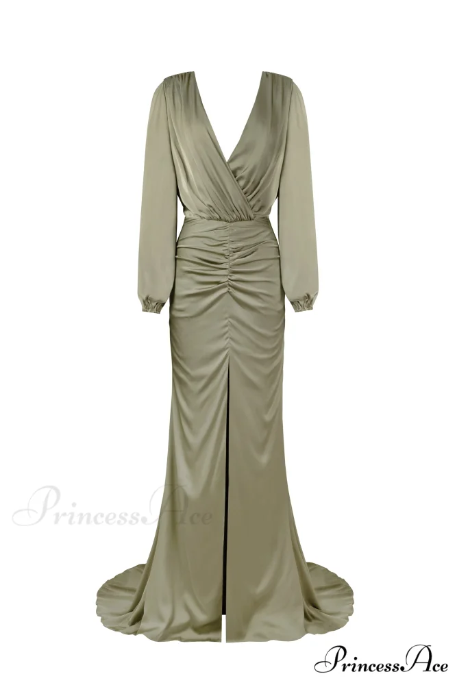 Fancy Olive Silk Charming Maxi Evening Dress