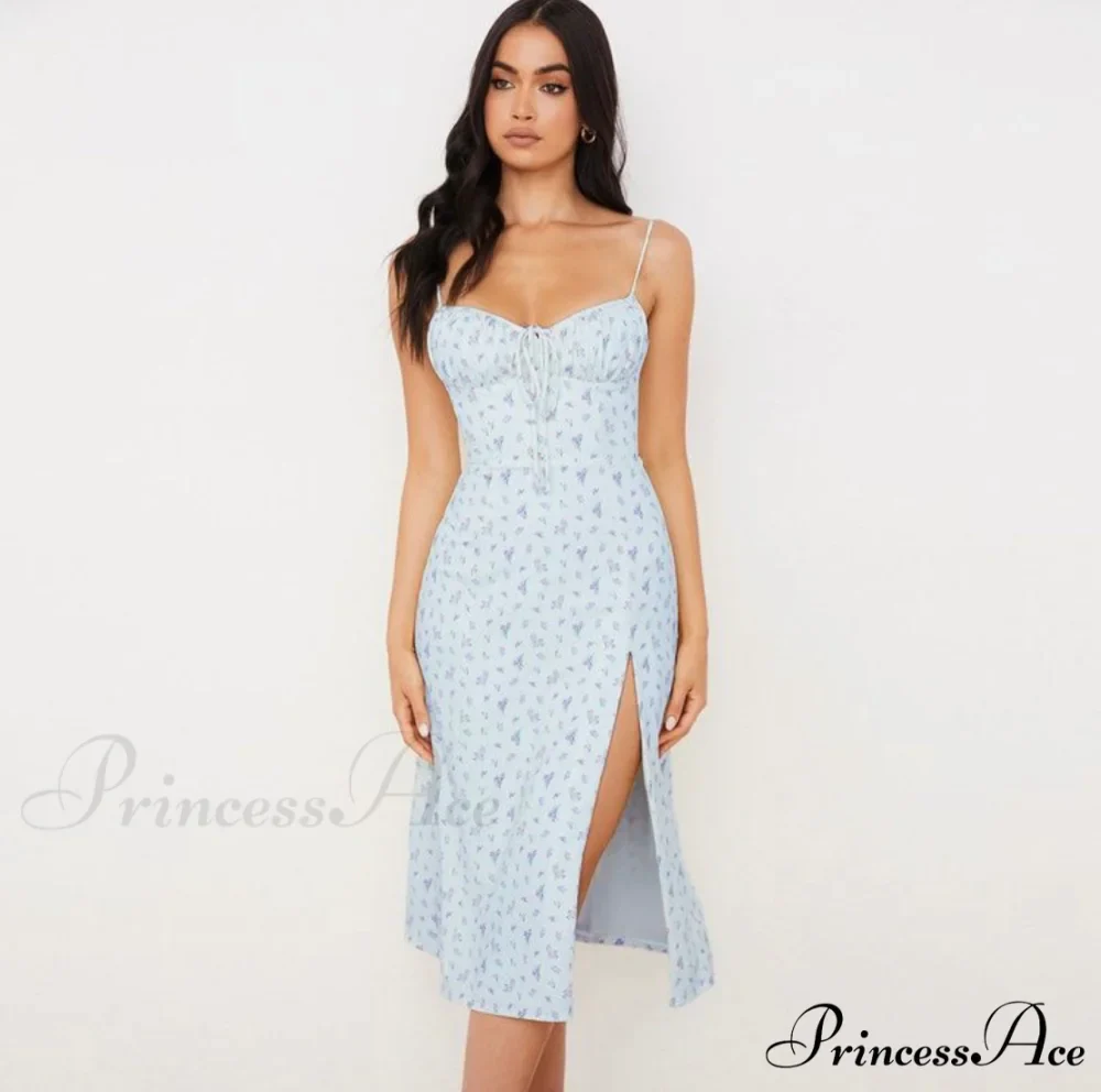 Flower Fields Slip Charming Floral Split Midi Dress