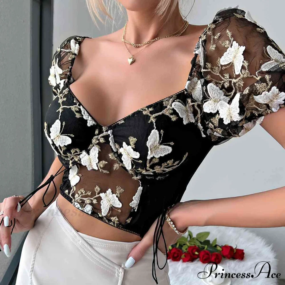 Butterfly Whispers Embroidery Charming Mesh Corset Top - Image 7