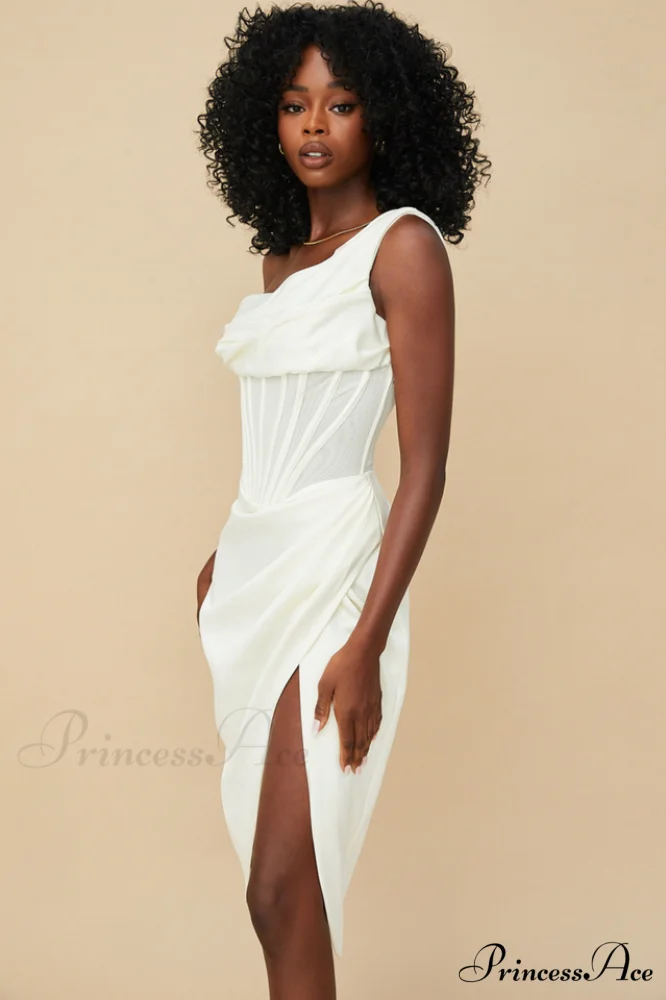 Asymmetric Drape Stylish Midi Corset Dress - Image 12