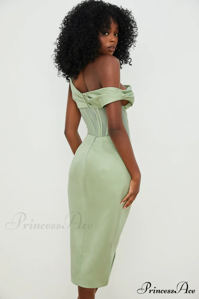 Asymmetric Drape Stylish Midi Corset Dress - Image 28