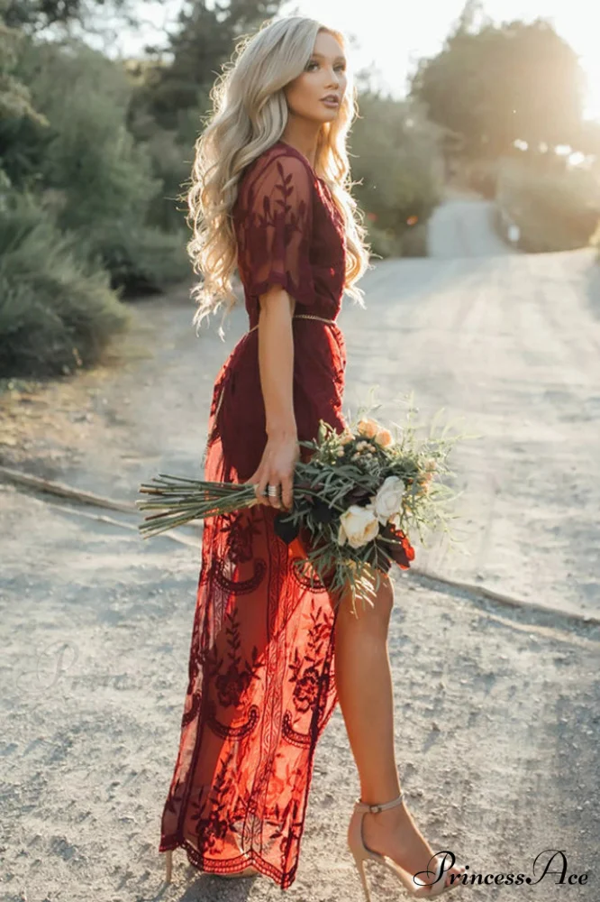 Lace V-neck Short Charming Sleeve Cover Up