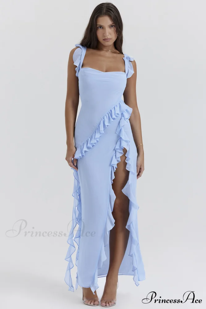 Ariela Soft Blue Charming Ruffle Maxi Dress