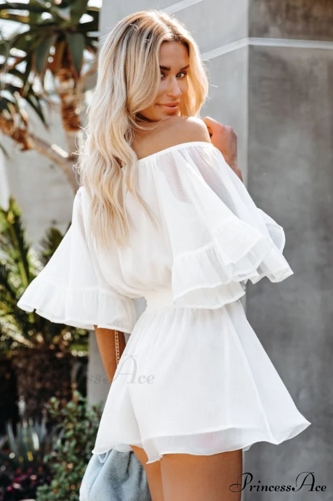 Flounced Sleeve Stylish Off Shoulder Romper