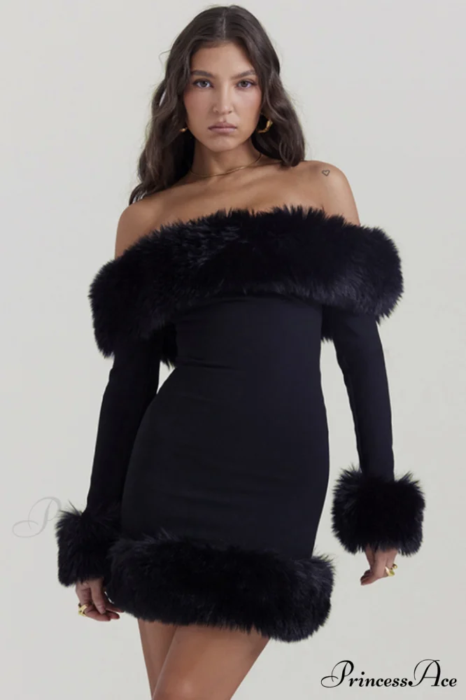 Black Bateau Stylish Neck Mini Dress