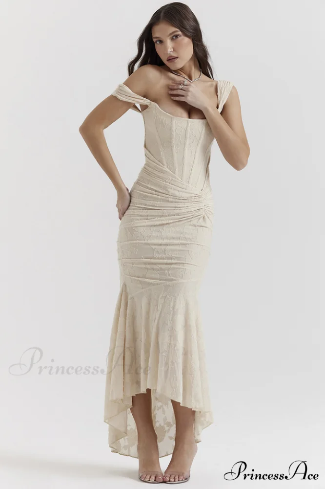 Cesca Retro Cream Charming White Floral Maxi Dress