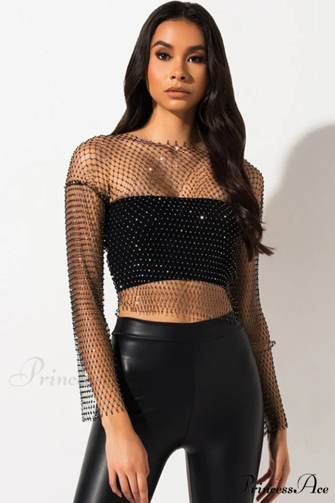 Black Stone Stylish Mesh Blouse