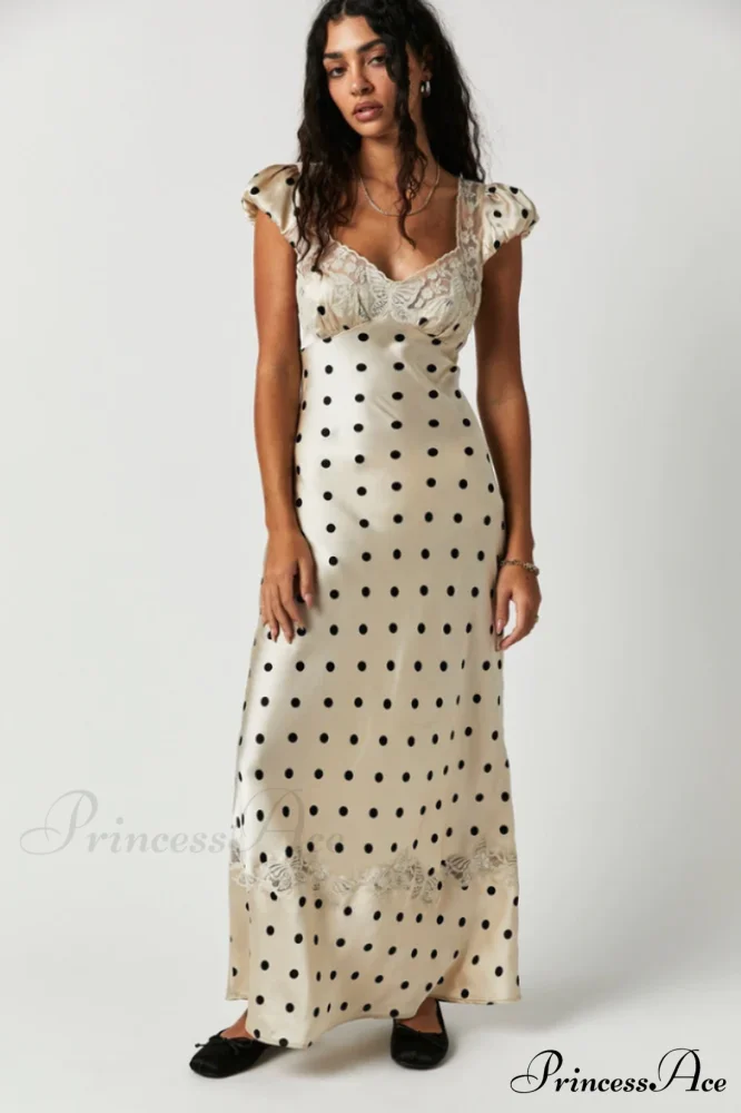 Fashion Babe Lace Charming Polka Dot Maxi Dress