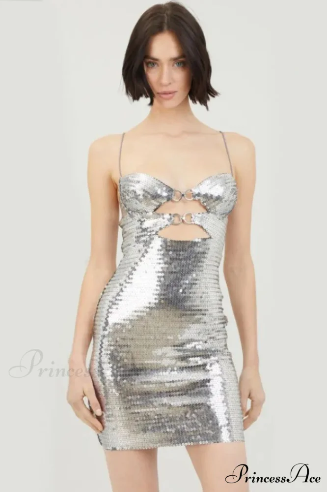 Draped Bra Mini Dress Graceful With Double Metal Ring