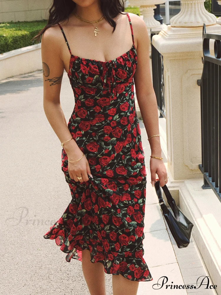 Bulgarian Roses Floral Trendy Cami Long Dress