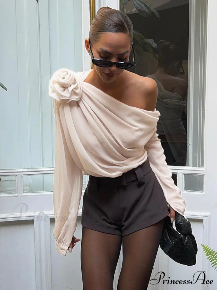 Chiffon Semi-sheer One Trendy Shoulder Asymmetrical Top