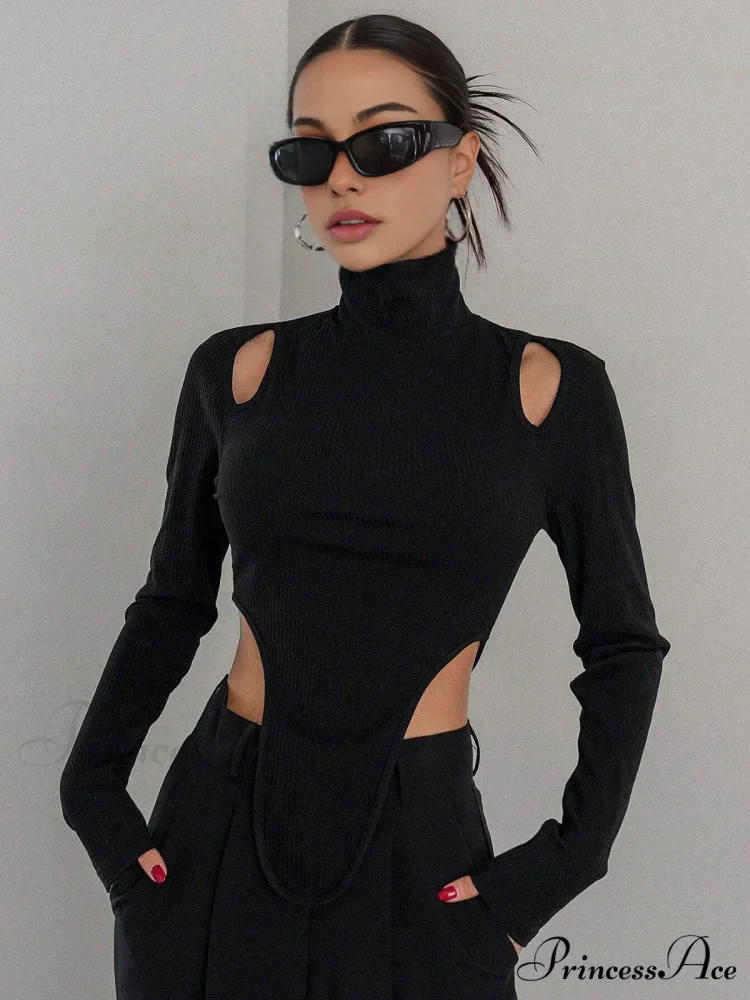 Cut Out High Trendy Neck Asymmetric Hem Top