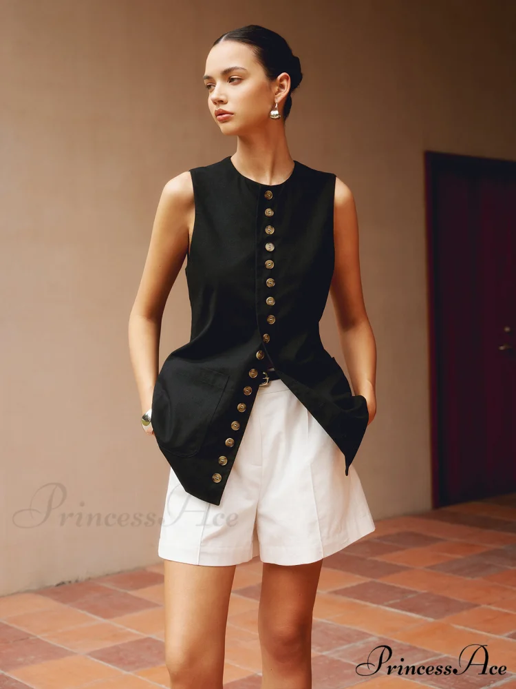 Cotton & Graceful Linen Button-Front Vest
