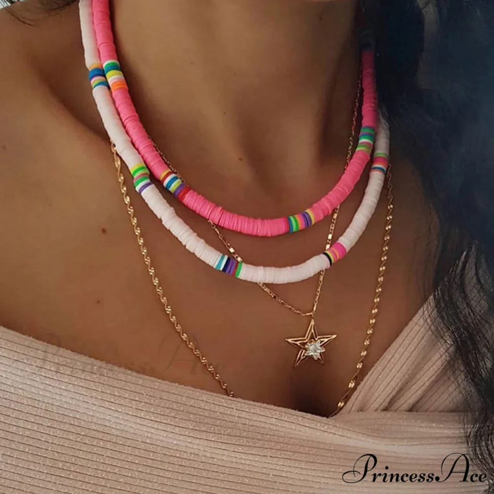 Boho Beach Style Mixed Color Classic Bead Embellished Necklace