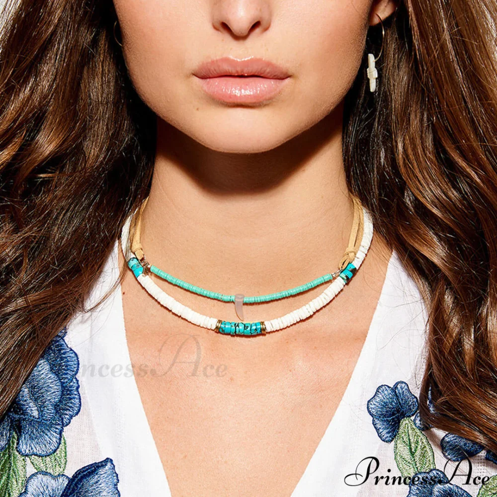 Boho Tribal Style Two Tone Classic Mixed Bead Choker Necklace - Black