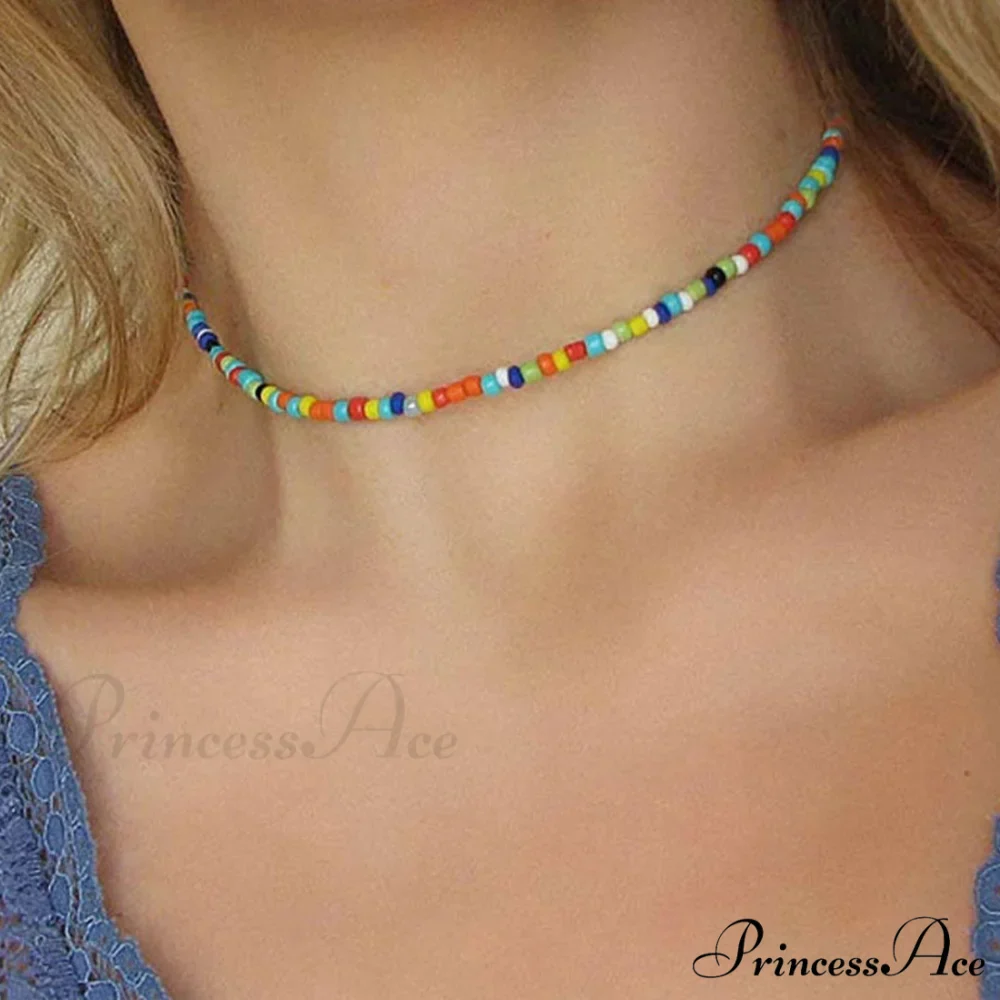 Beachy Polished Seed Enamel Modern Bead Choker Necklace - Black