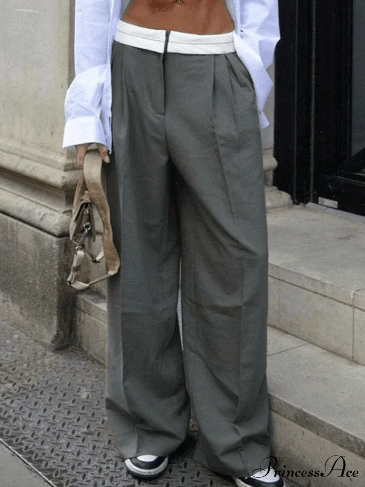 Contrast Waist Graceful Pleated Tailored Pants
