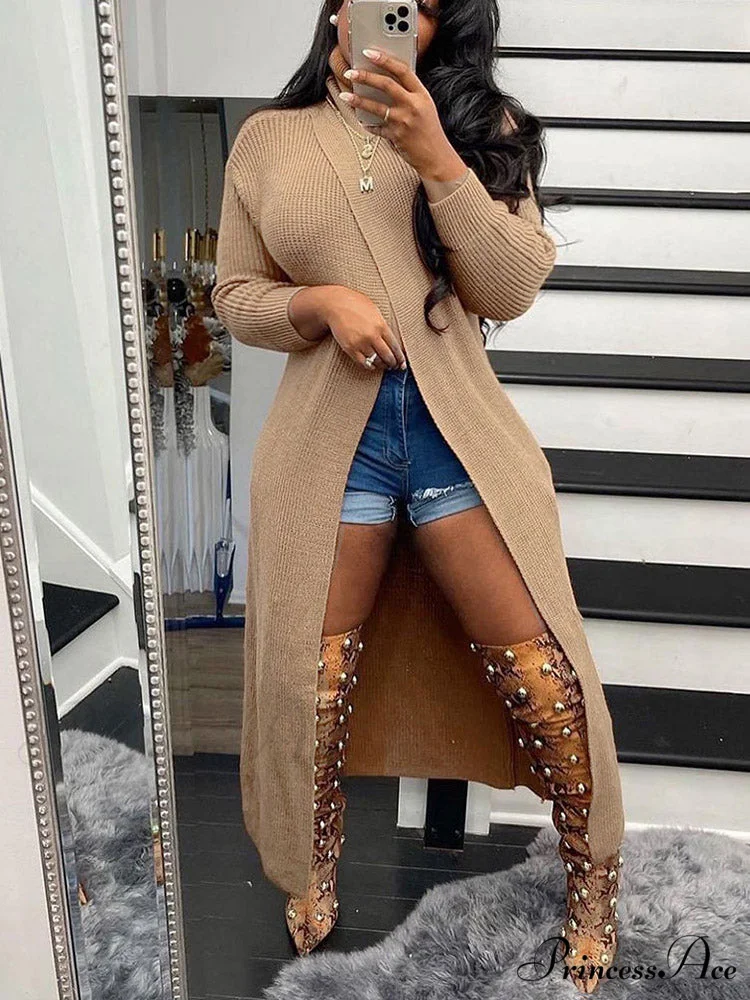 Knitted Tassels Graceful Ripped Long Cardigan