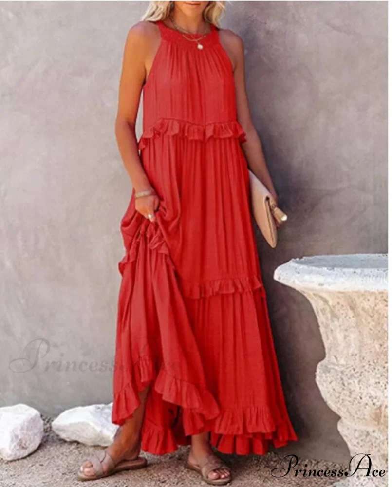 Casual Elegant Ruffle Halter Sleeveless Classic Female Party Outfits Beach Maxi Dress - Image 10